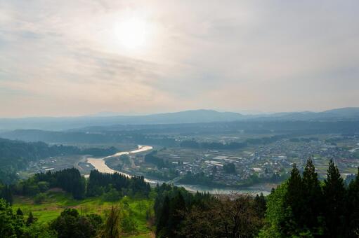 250516津南町川の展望台 新潟県,中魚沼郡,津南町の写真素材