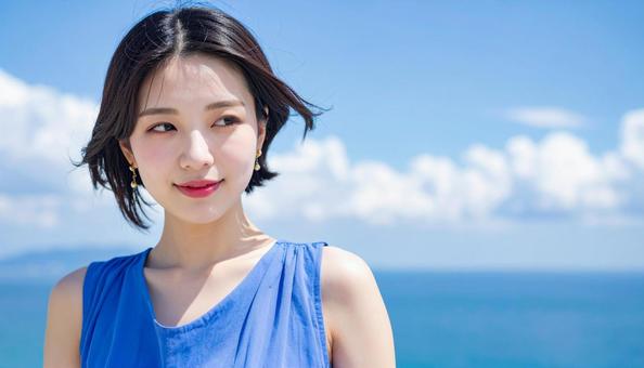 髪をなびかせる女性 髪をなびかせる女性の写真