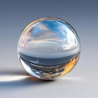 清潔感と未来感：白い背景の上のガラス球体の写真