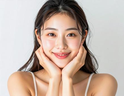 頬杖をする女性 頬杖をする女性の写真