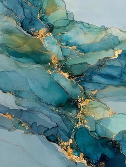 ターコイズと金の流れるような抽象的な背景の写真
