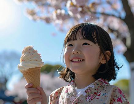 ソフトクリームを食べる子供 ソフトクリームを食べる子供の写真
