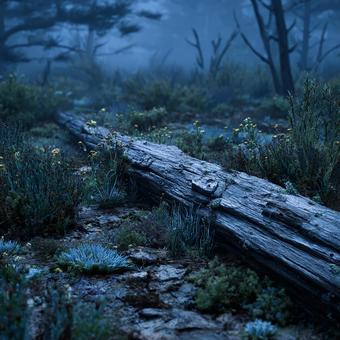 朽ちた木が佇む広大な荒野の写真