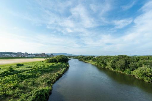 晴天の矢作川 晴天の矢作川 矢作川,河川敷,千石公園の写真素材