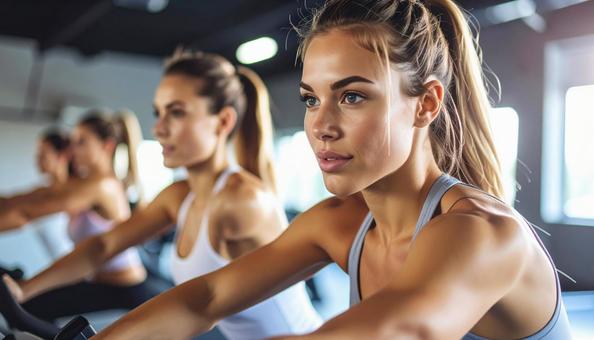 ジムでトレーニングをする女性達の写真