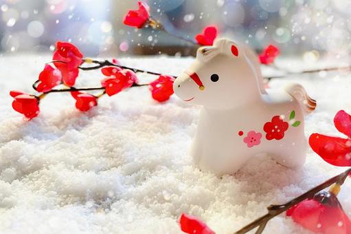 雪原の2026午年 午年,2026年,年賀状の写真素材