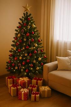 室内のクリスマスツリーの写真