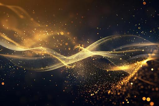 金色の光の粒子が舞う華やかな抽象背景の写真