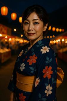 浴衣女性と夏祭りの夜 浴衣女性と夏祭りの夜の写真