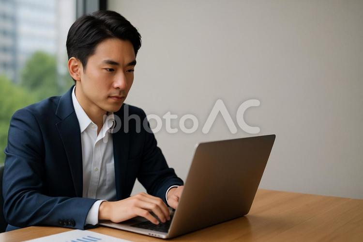 真剣な表情で仕事をするビジネスマン2 ノートパソコン,ビジネスマン,会社の写真素材