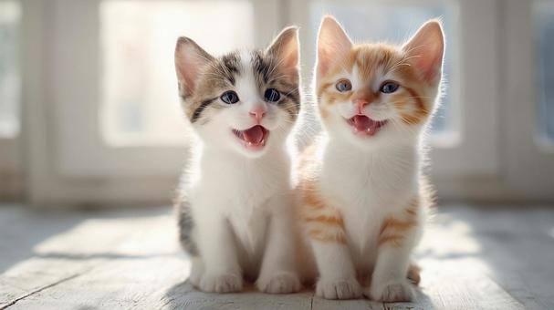 仲良し子猫のかわいいツーショットの写真