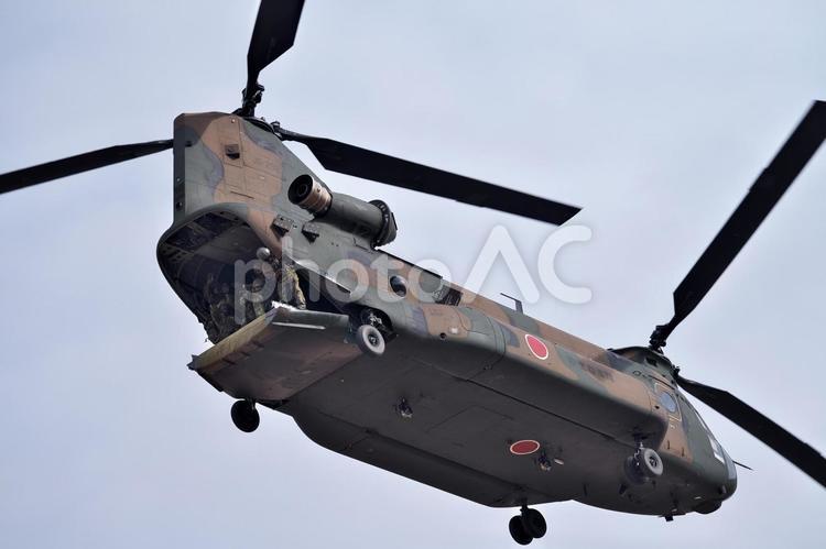 CH-47大型輸送ヘリ　開いた後部ハッチ 陸上自衛隊,第1空挺団,習志野駐屯地の写真素材