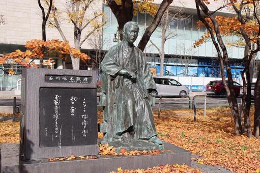石川啄木の像 北海道,札幌市,大通公園の写真素材