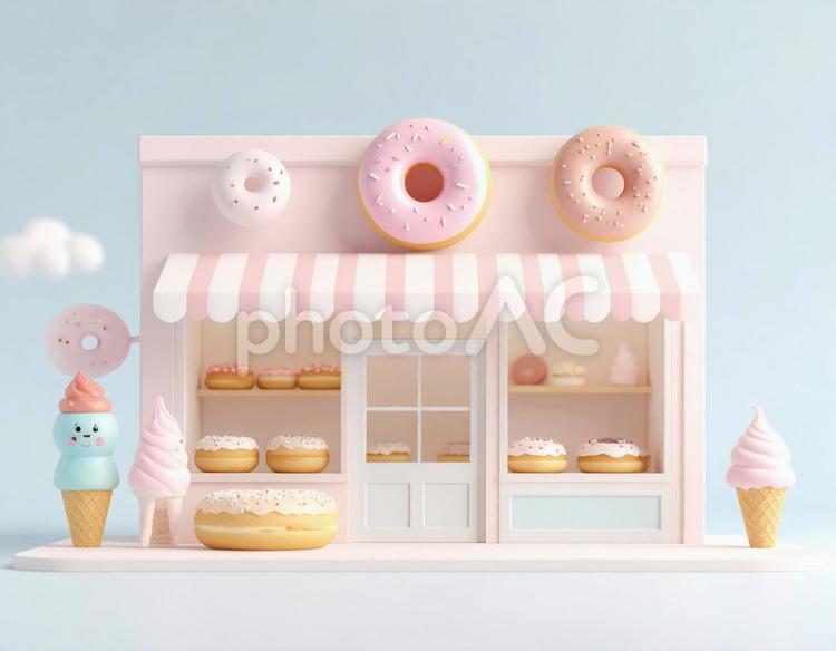 ドーナツとアイスクリームの店　ミニチュア 店,ミニチュア,おもちゃの写真素材