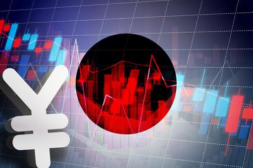 円チャート下落　国旗 円,チャート,日本の写真素材