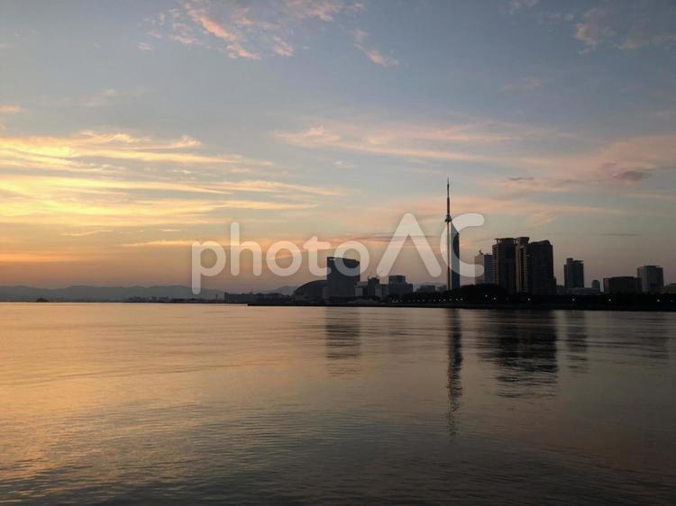 福岡の朝焼け 福岡,百道,朝日の写真素材