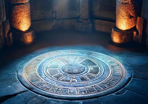 青白く輝く古代の魔法陣の写真