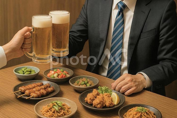 仕事終わりの一杯 ai生成,人物,生ビールの写真素材