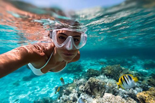 シュノーケリングを楽しむ女性 2の写真
