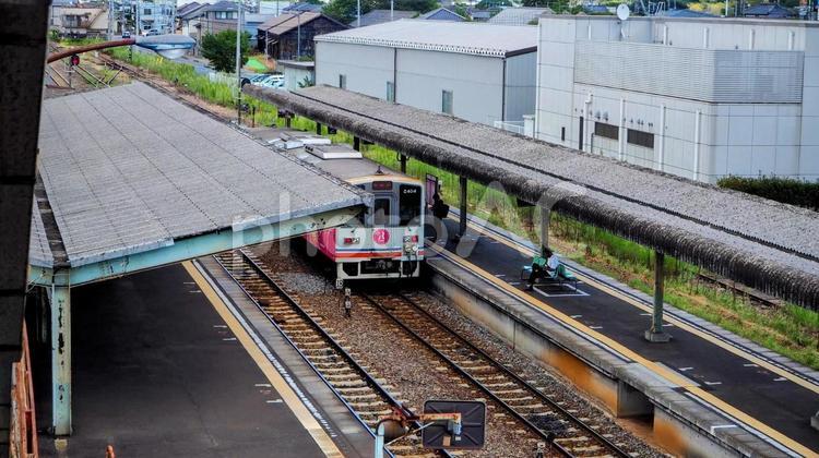 水海道駅・ホームの電車（茨城県・常総市） 夏,水海道駅,電車の写真素材