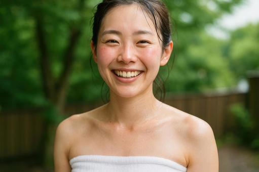 サウナ後のすっきりした表情 サウナ後のすっきりした表情の写真