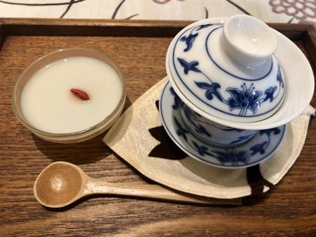 中國茶和杏仁豆腐, JPG 中國茶和杏仁豆腐, चीनी चाय, बादाम दावत, ताइवान कैफे, JPG