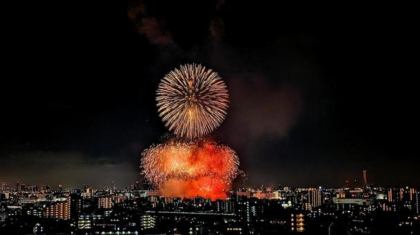 夏の花火大会 夏の花火大会 花火,花火大会,戸田橋花火大会の写真素材