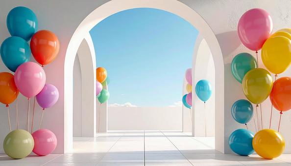 風船のデコレーションと青空の写真