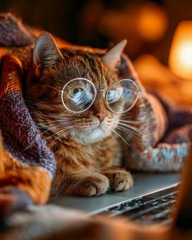 メガネをかけた賢そうな猫 メガネをかけた賢そうな猫の写真