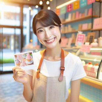 スイーツ店の女性店員 スイーツ店の女性店員の写真