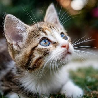 空を見つめる子猫 空を見つめる子猫の写真