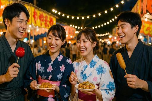 浴衣で楽しむ夏祭り屋台 浴衣で楽しむ夏祭り屋台の写真