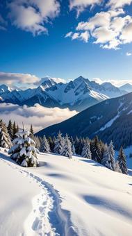 冬の雪山 青空 冬の雪山 青空の写真