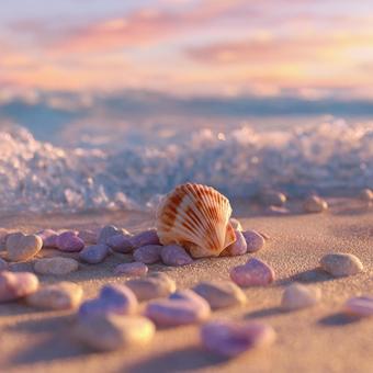 静かな波と光に包まれた夏の思い出 静かな波と光に包まれた夏の思い出の写真