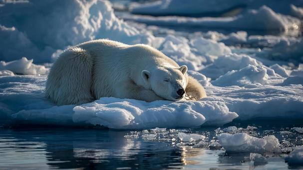 氷の上で安らかに眠る美しいホッキョクグマ 氷の上で安らかに眠る美しいホッキョクグマの写真