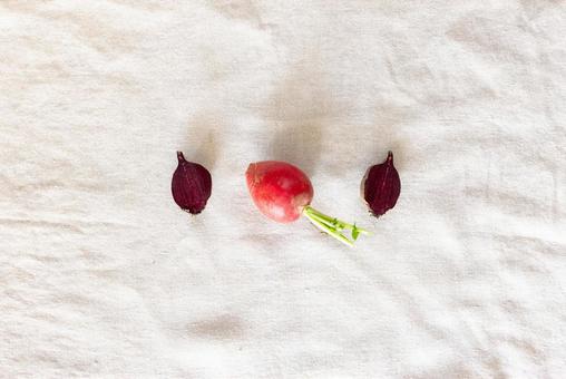 半分のビーツに挟まれたラディッシュの写真