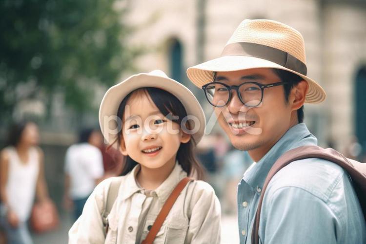 旅行をする親子 旅行,観光,バケーションの写真素材