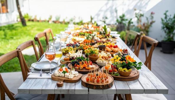屋外での食事 屋外での食事の写真
