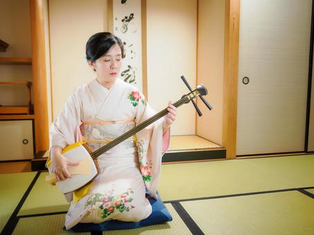 33:三味線を演奏する和服の女性 33:三味線を演奏する和服の女性 三味線,着物,伝統芸能の写真素材