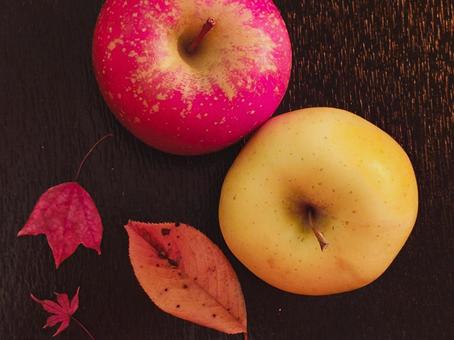 落ち葉とりんご りんご,落ち葉,秋のイメージの写真素材