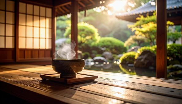 お茶か白湯が入っている湯呑み茶碗1 お茶か白湯が入っている湯呑み茶碗1の写真