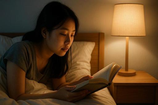 夜の読書と暖かな照明 夜の読書と暖かな照明の写真