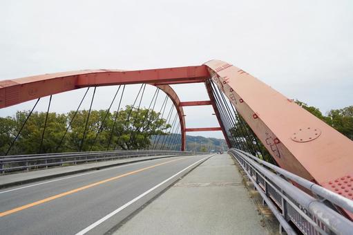 福岡 みやま市 船小屋温泉大橋1 船小屋温泉大橋,船小屋,赤橋の写真素材