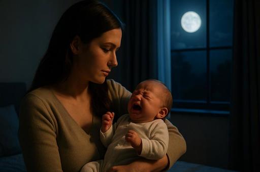 月夜に泣き叫ぶ赤ちゃん 月夜に泣き叫ぶ赤ちゃんの写真