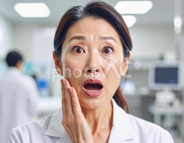 医療現場で驚きを隠せない女性医師 女性医師,医療現場,驚きの写真素材