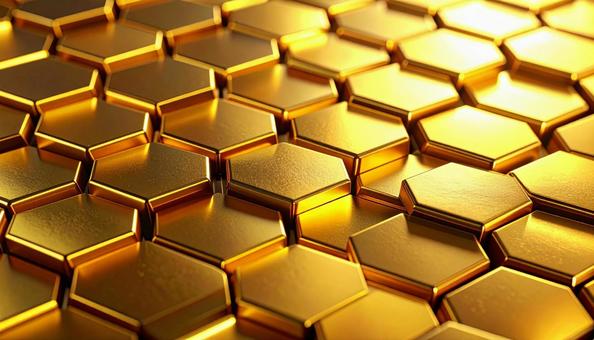 光沢のある表面を持つ黄金の六角形パターン 光沢のある表面を持つ黄金の六角形パターンの写真