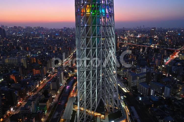 スカイツリーイーストタワー展望台からの夜景 スカイツリー,ソラマチ,スカイツリーイーストタワーの写真素材