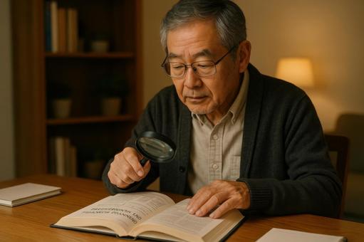 資産形成のために勉強する高齢男性 資産形成のために勉強する高齢男性の写真