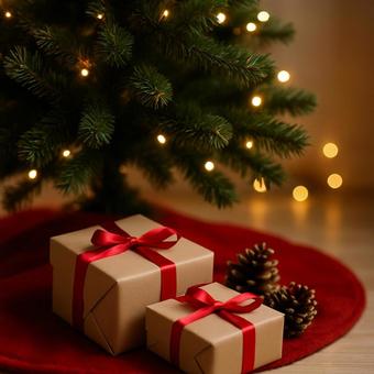 ツリー足元のギフトの写真