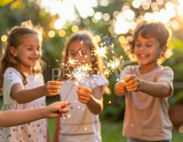 手持ち花火と夏の笑顔　楽しい思い出 子ども,花火,夏の写真素材